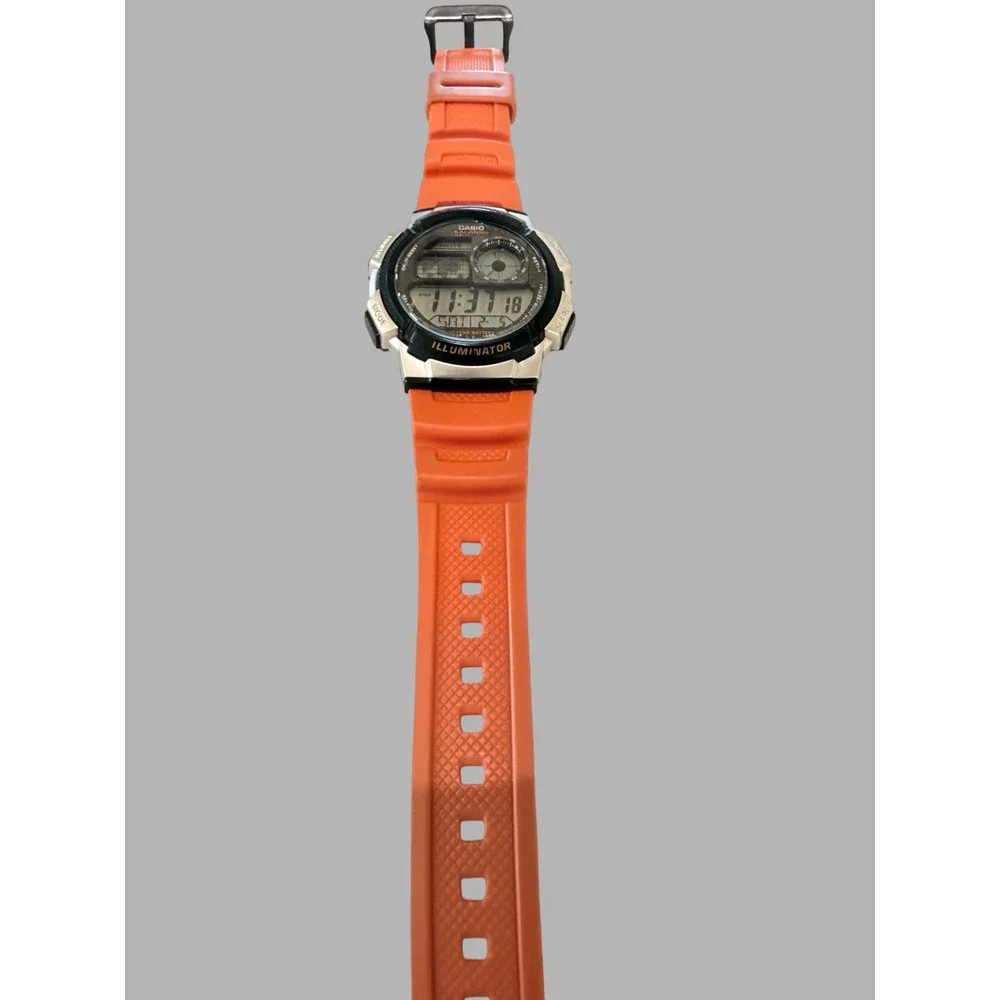 Casio AE-1000W-4BV World Time Digital Watch Orange Band 5 Alarms WR100M